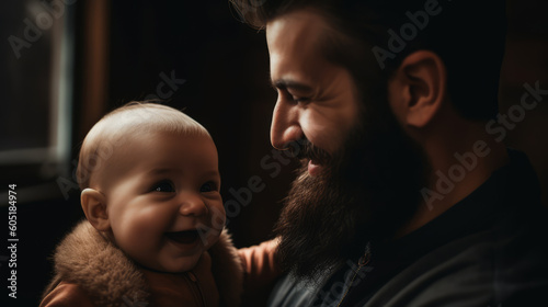 A father with his baby daughter. Happy and smiling. Father's Day. Generative AI.
