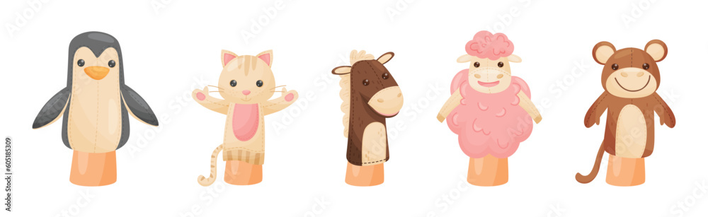 Hand Puppet Toy Made from Fabric Wore by Hand Vector Set Hand Puppet Toy Made from Fabric Wore by Hand Vector Set