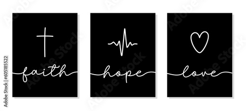 Faith, Hope, Love. Christian vector icon symbol.