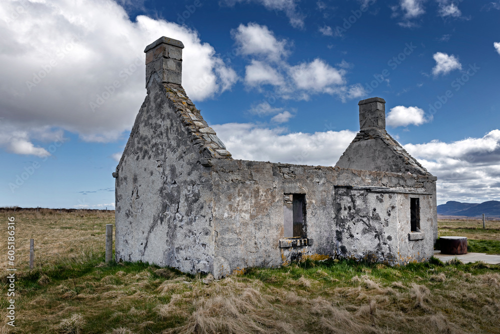 Abandoned house at Ben Hope, Durness, Scotland. Scottish Highlands. Mountains. Kyle of tongue. Nothern Scotland. Ruin.