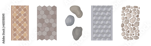 Stone Walkway and Pavement as Landscape Elements Above View Vector Set