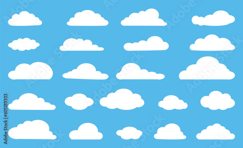 White icon clouds set cartoon illustrations, on blue background