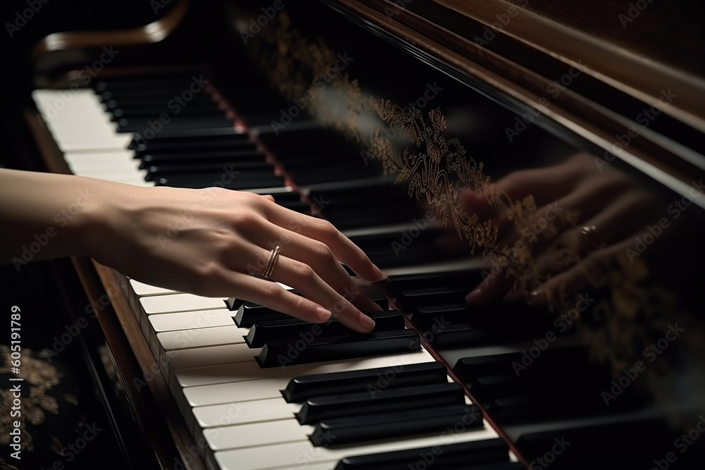  An image showcasing the hands of a musician playing a beautiful melody on a grand piano, focusing on the movement and elegance of the hands, encapsulating the art of music-making.