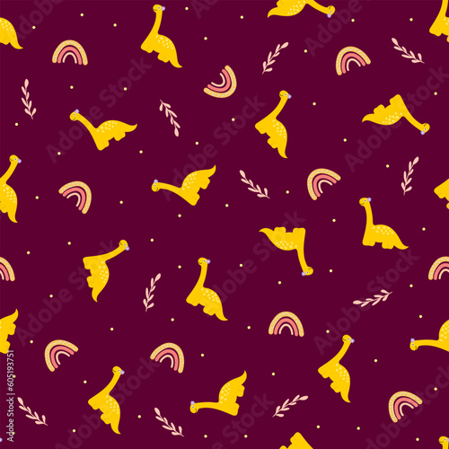 Cute dinosaur seamless pattern with abstract design elements.prehistoric illustration for kids fashion textile cloth dino character in doodle style.