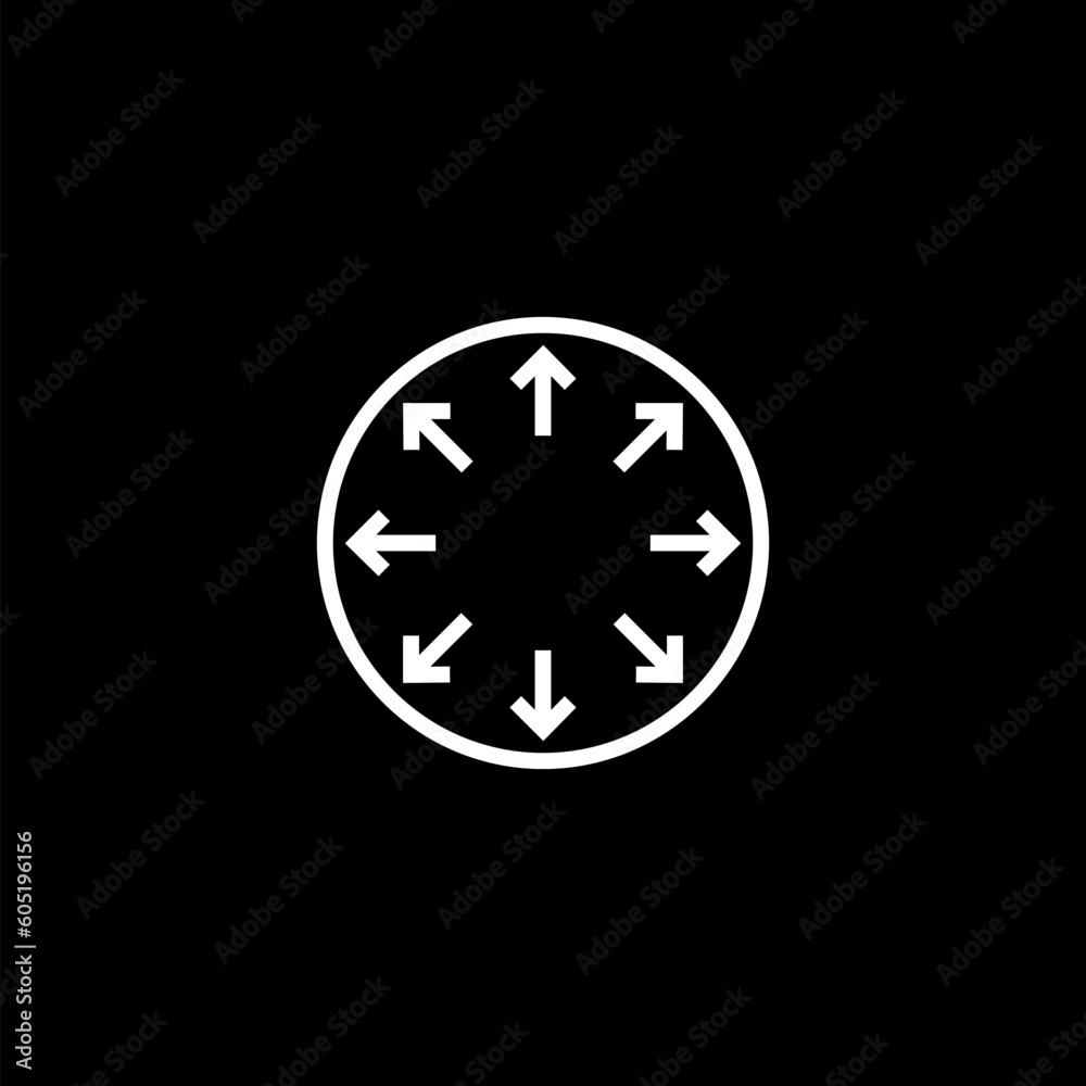 Expand size sign with arrow icon isolated on black Expand size sign with arrow icon isolated on black