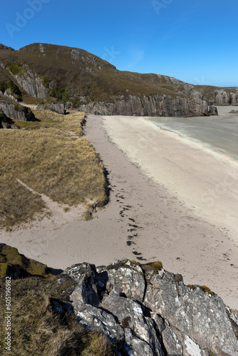 Beach and coast at Scottish Highlands. Durness Scotland. Mountains.