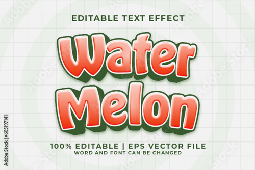 Water Melon 3d Editable Text Effect Cartoon Style Premium Vector