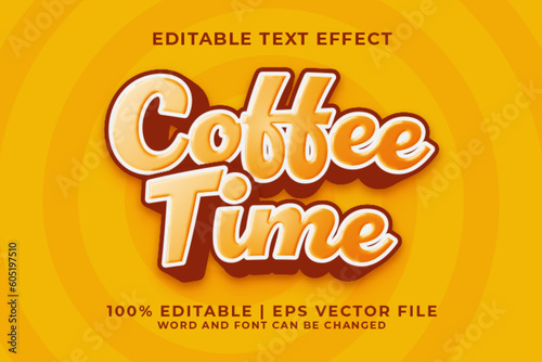 Coffee Time 3d Editable Text Effect Cartoon Style Premium Vector