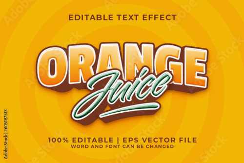 Orange Juice 3d Editable Text Effect Cartoon Style Premium Vector