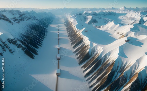 a long road in the snowy mountains - Generative AI