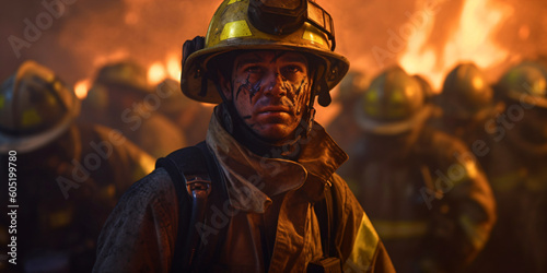 frontal view of a firefighter looking sad, fictional person made with generative ai