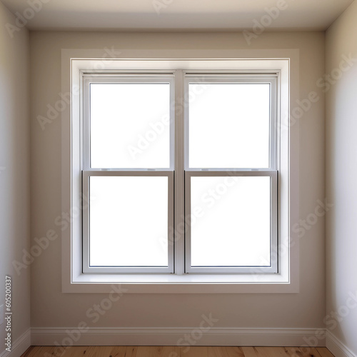 Classic White Wooden Window In White Wall. Front Interior View. Transparent Glass. Interior Mockup. Ai Generative