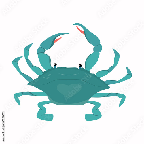 Blue crab isolated on white background. Cartoon vector illustration. Seafood shop logo, signboard, restaurant menu, fish market, banner, poster design template. Fresh seafood or shellfish product.