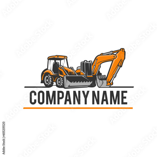 Excavator logo template vector. Heavy equipment logo vector for construction company.