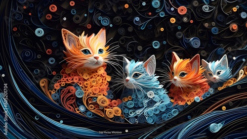 A group of kittens , Arts Background, Fantasy, Fantasy of a group of kittens.