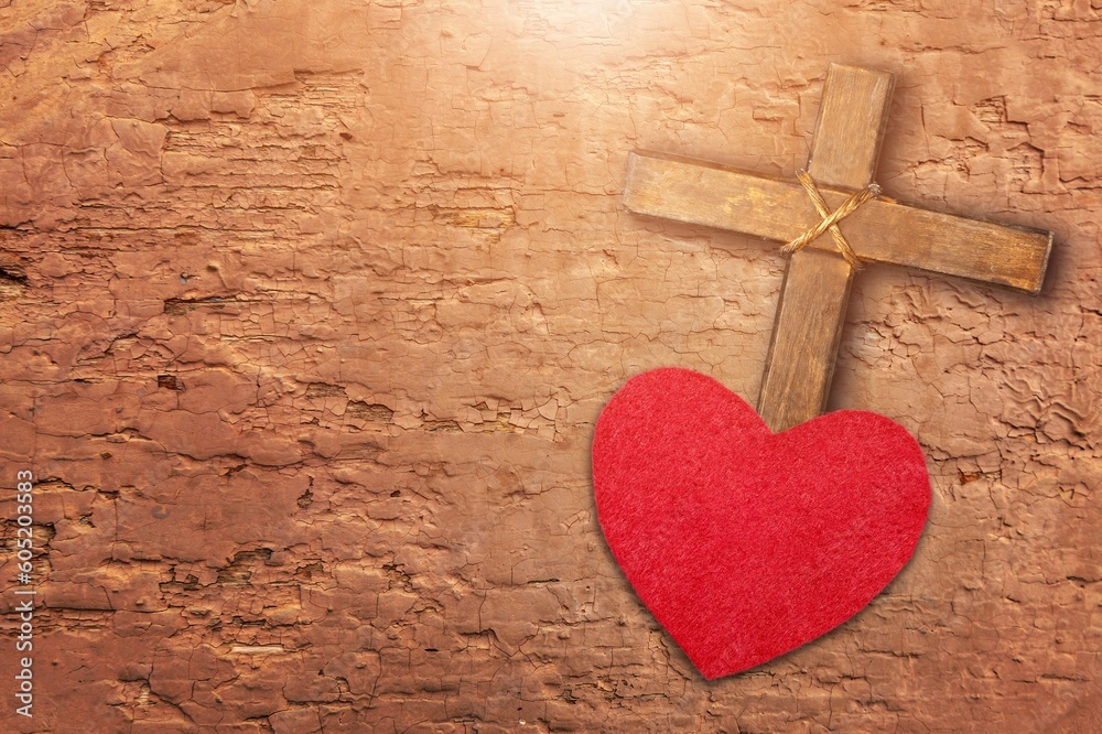Holy Week concepts, heart shape and wooden cross Holy Week concepts, heart shape and wooden cross
