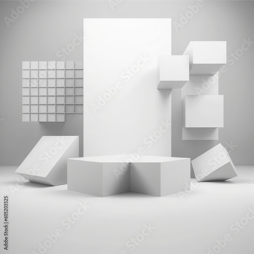 Empty podium with geometric shape. Modern background design