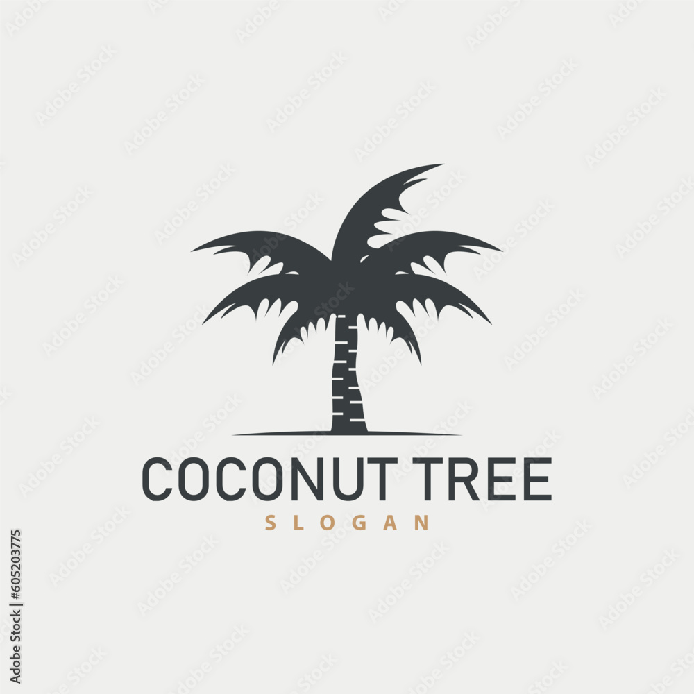 Coconut Tree Logo, Palm Tree Plant Vector, Simple Icon Silhouette Template Design