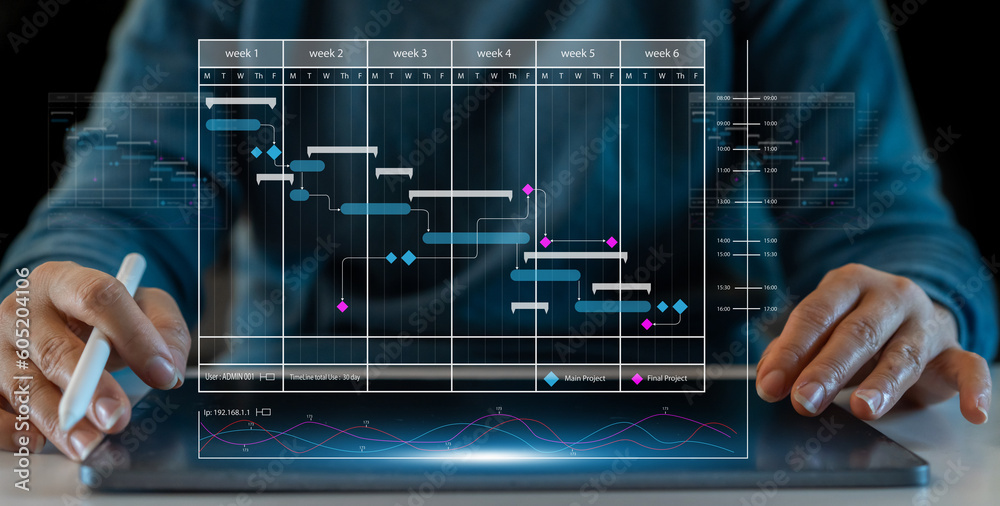 Using A Tablet Week Human use tablet with calendar schedule time plan appointment, data ...