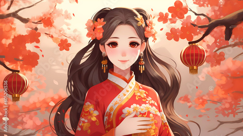 Beautiful anime illustrations of Chinese girls in ancient costumes 