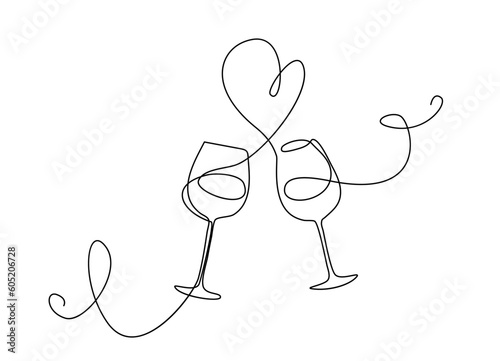 Wine Glass Continuous Line Draw, Minimalistic Monoline Wineglass, Alcohol Drink Holiday Drawing