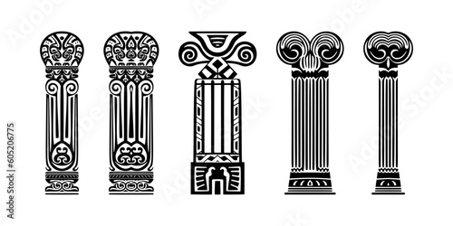 Pillar Icon, Greek Column Silhouette Set, Ancient Roman and Egyptian Pillars, Ionic Classical Architecture