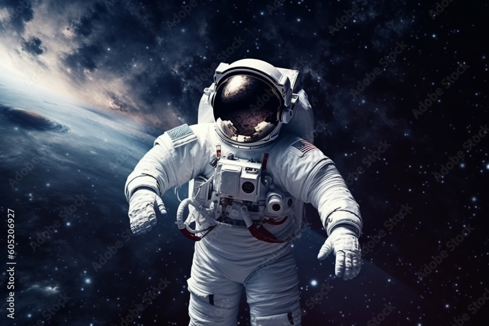 Astronaut in outer space, Spaceman with starry and galactic background