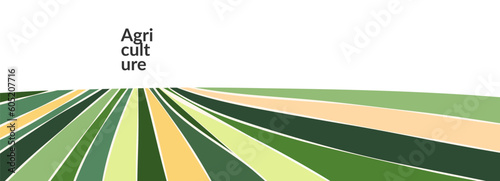 Abstract landscape pattern vector background. Horizontal nature banner. Color field aerial view. Farm panorama, agriculture land template, stripe ornament. Summer flat backdrop. outdoor illustration