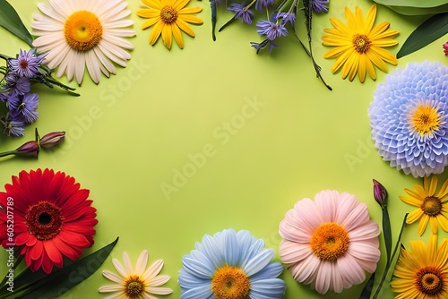 top view of flowers on pastel background generative technology