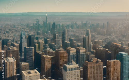 a cityscape with tall buildings and mountains - Generative AI © Fernando