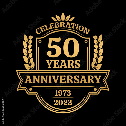 50 years anniversary icon or logo. Vintage birthday banner design. 50th anniversary jubilee celebration badge or label. Vector illustration.
