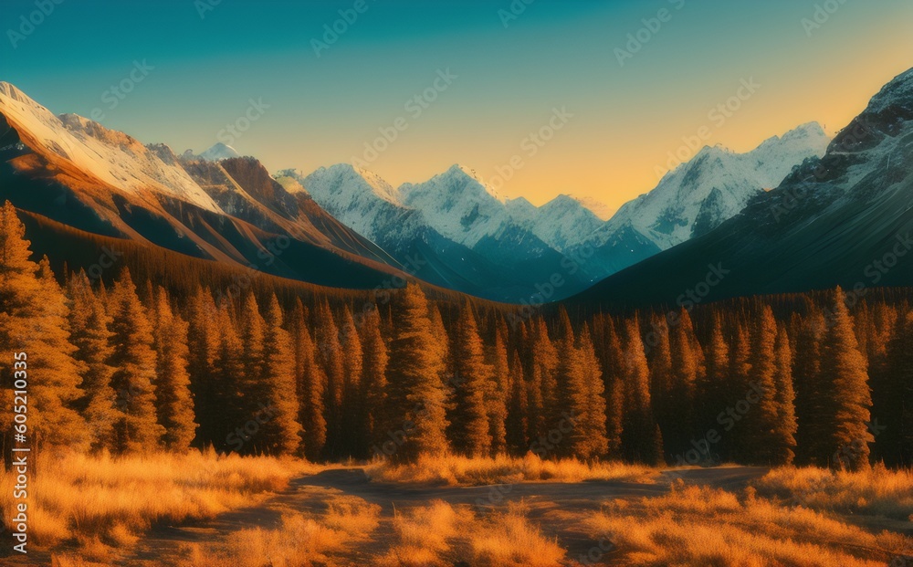 a beautiful mountain landscape with trees and mountains - Generative AI
