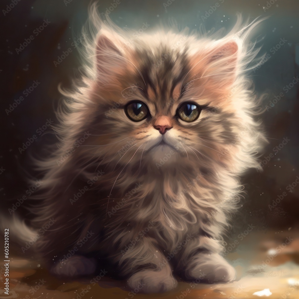 Cute kitten cartoon, generative ai