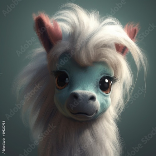 Cute fluffy pony cartoon, generative ai