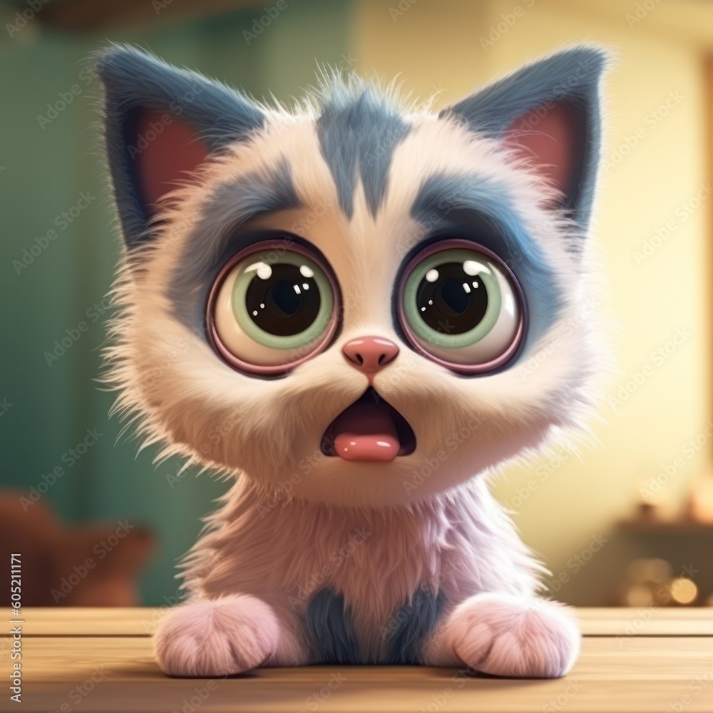 Obraz premium Cute kitten cartoon, generative ai