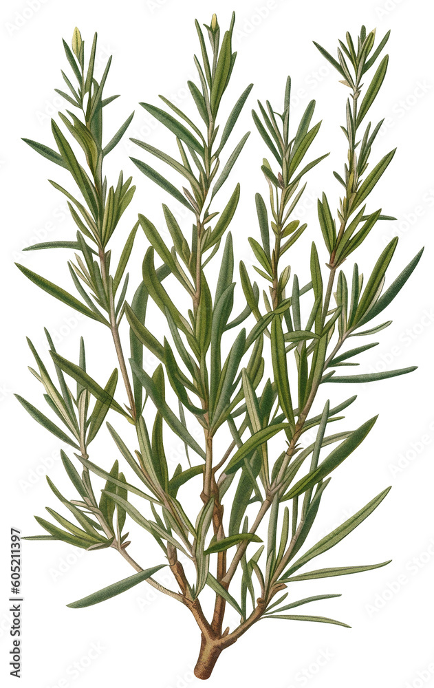 Rosemary isolated on transparent background, old botanical illustration