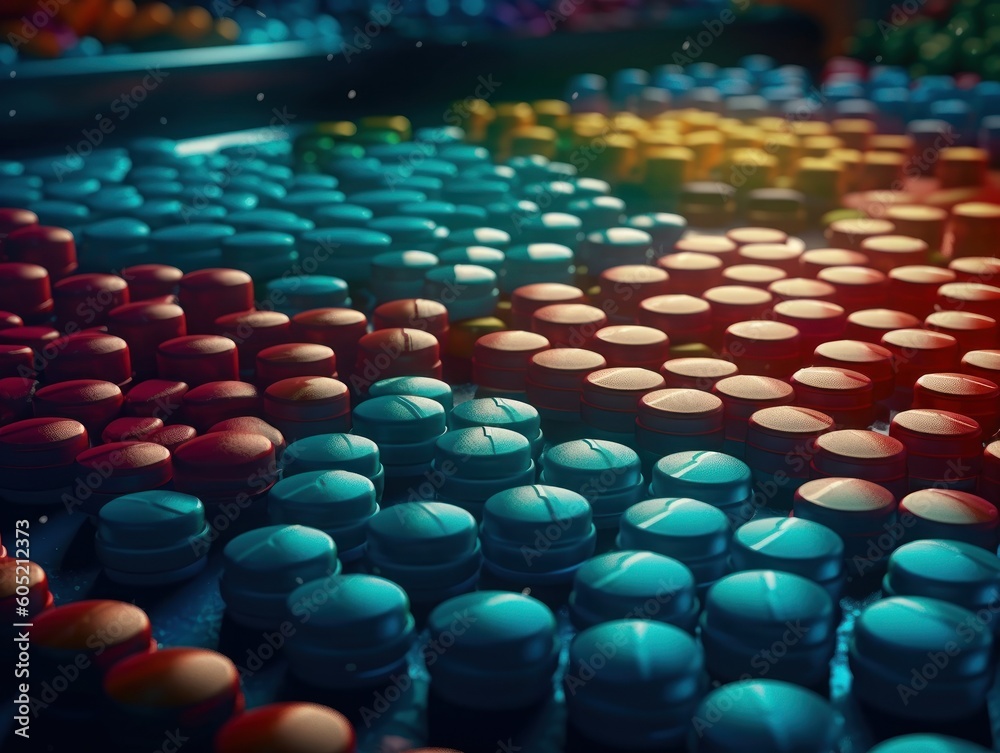Many colorful pills on a dark background Geometric composition Many colorful pills on a dark background Geometric composition