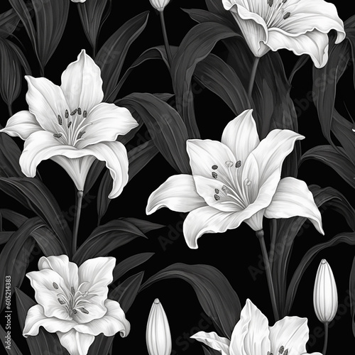 Dark black and white flowers lily