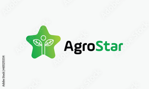 Agriculture star icon logo vector green color nature leaf environment symbol healthy organic plant concept