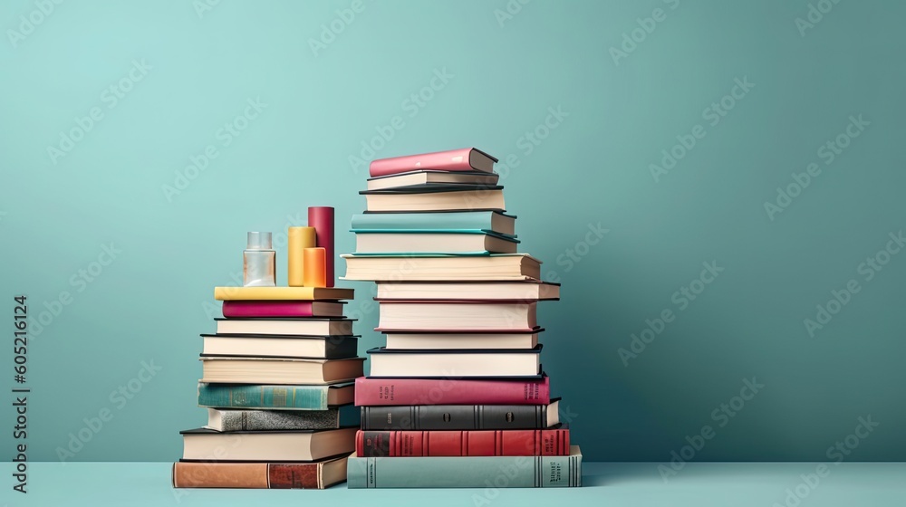 World book day design of a collection of stack of books on clean background side view World book day design of a collection of stack of books on clean background side view