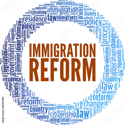 Immigration Reform word cloud conceptual design isolated on white background.