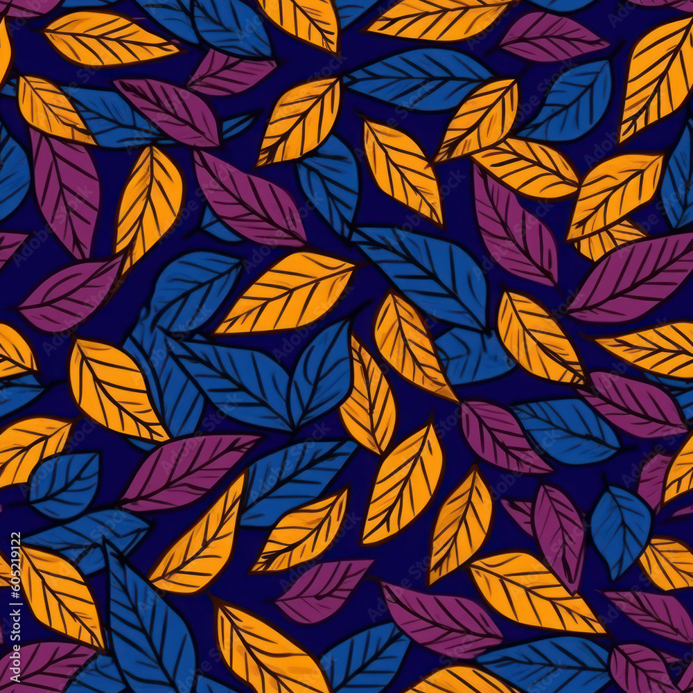 Beautiful autumn foliage showcasing a cohesive mosaic of colorful leaves in a seamless pattern, perfect for a trendy book cover or wallpaper design. Generative AI illustration.