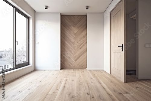 An empty apartment with hardwood floor wall door, Mockup for interior,