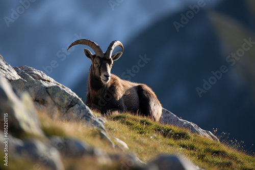 Alpine Ibex enjoys the morning sun in the alps