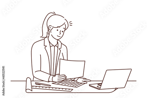 Female architect work on computer in office 