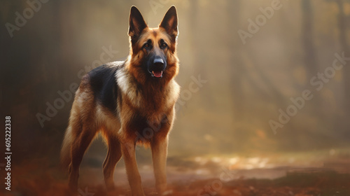 A german shepherd dog in a forest