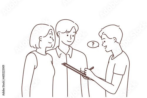 Man ask questions make poll outside 