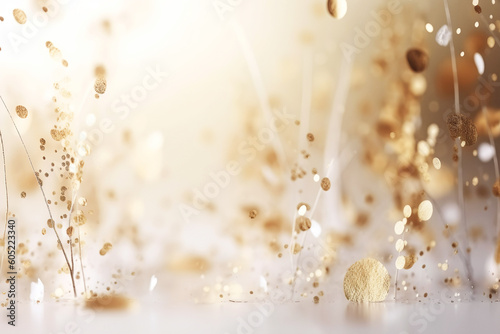 White gold bokeh droplets background. Generative AI. 