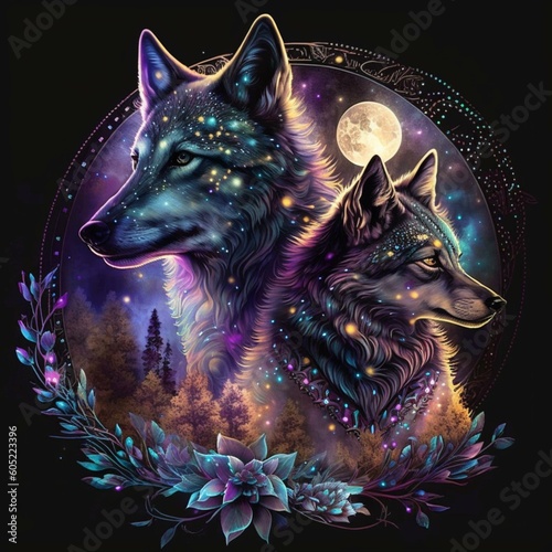 Galactic Wolfdogs  created with AI technology photo