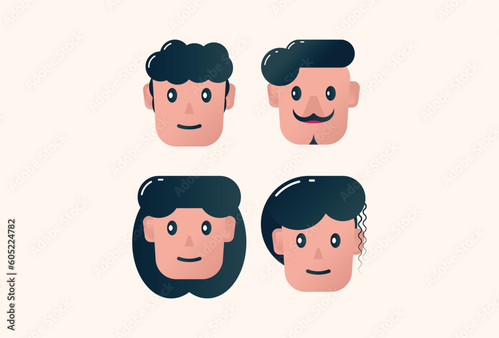 Men and Women Face Flat Character Design Vector Men and Women Face Flat Character Design Vector